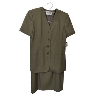 3302) Vintage  Le Suit Petite Green Short Sleeve Blazer Skirt Set Size 10P